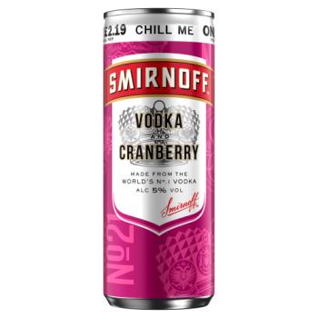 Smirnoff No.21 Vodka and Cranberry 5% vol Ready to Drink Premix 250ml Can PMP £2.19