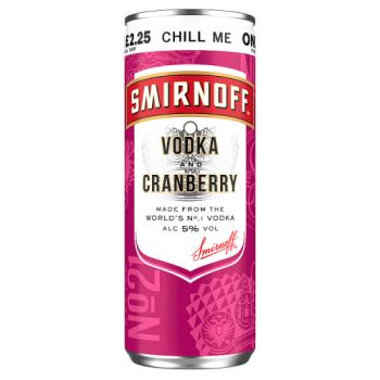 Smirnoff No. 21 Vodka and Cranberry 5% vol Ready to Drink Premix 250ml Can PMP £2.25