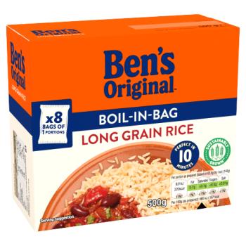 Ben's Original Boil In Bag Long Grain Rice 8 x 62.5g