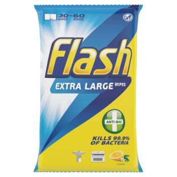 Flash Antibacterial Lemon Cleaning Wipes, Kills 99.9% of bacteria, 60 units