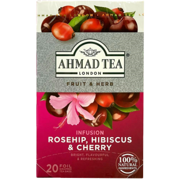 Ahmad Tea London Fruit & Herb Infusion Rosehip, Hibiscus & Cherry Tea Bags 20pk 