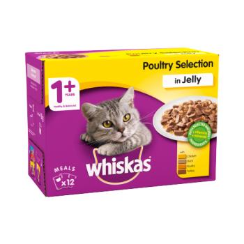 Whiskas Adult Wet Cat Food Pouches Poultry in Jelly 12 x 100g