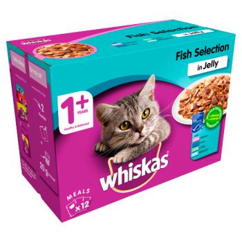 Whiskas Adult 1+ Wet Cat Food Pouches Fish in Jelly 12 x 100g