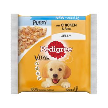 Pedigree Puppy Wet Dog Food Pouches Chicken & Rice in Jelly 3 x 100g