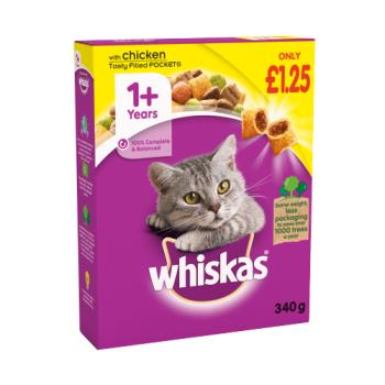 Whiskas Adult Complete Dry Cat Food Biscuits Chicken 340g PMP £1.25