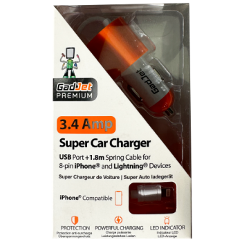 Gadjet Premium Super Car Charger with USB Port & Lightning Cable 