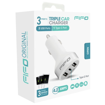 FIFO Triple Car Charger with Dual USB & Type-C Port 