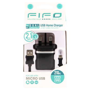 FIFO Dual USB Home Charger with 4ft Cable 