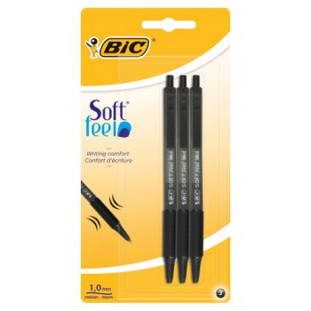 BIC Softfeel Clic Black Pens 3 Pack