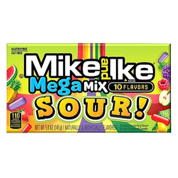 Mike and Ike Mega Mix Chewy Assorted Sour Fruit Flavoured Candies 10 Flavours 141g 