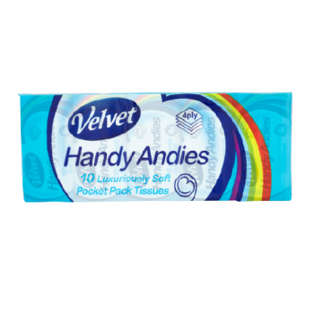 Velvet Handy Andies 4 Ply Pocket Pack 10 Tissues