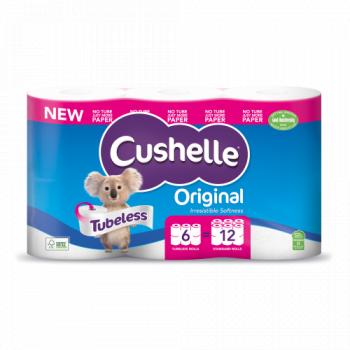 Cushelle Original Tubeless Twice as Long Toilet Tissue 6 equals 12 Regular rolls