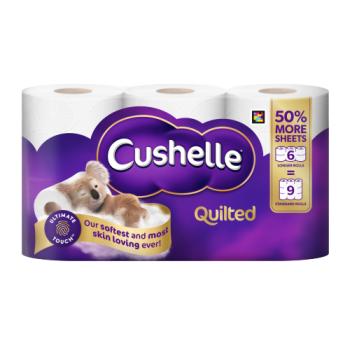 Cushelle Quilted Toilet Roll 6 Rolls 50% More Sheets