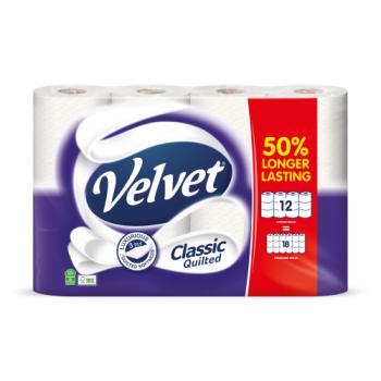 Velvet Classic Quilted 50% Longer Lasting Toilet Tissue 12 Equals 18 Regular Rolls