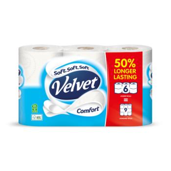 Velvet Comfort Toilet Roll 6 Rolls 50% Longer Lasting