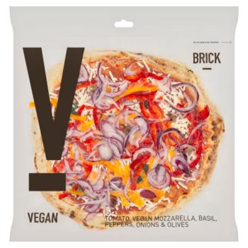 Brick Tomato, Vegan Mozzarella, Basil, Peppers, Onions & Olives 450g