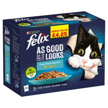 Felix As Good As It Looks Ocean Feasts Fish selection in Jelly Wet Cat Food 12x100g PMP