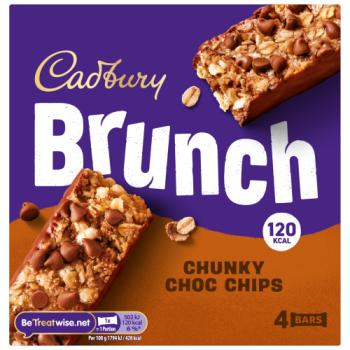 Cadbury Brunch Oats Chocolate Chip Cereal Bars, 4 Pack Multipack 112g (4 x 28g)