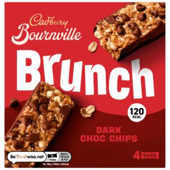 Cadbury Bournville Brunch Oats Dark Chocolate Chip Cereal Bars, 4 Pack Multipack 112g (4 x 28g)