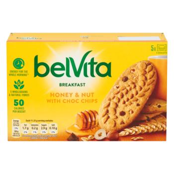 Belvita Breakfast Biscuits Honey & Nuts With Choc Chips 5 Packs 225g