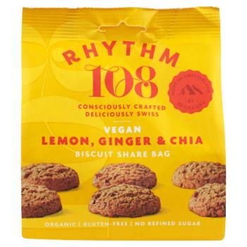 Rhythm 108 Lemon, Ginger & Chia Biscuit Share Bag 135g