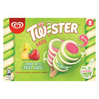 Wall's Twister Mini Ice Cream Lolly Pineapple, Lemon-Lime & Strawberry 8 x 50ml 