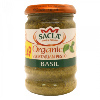 Sacla' Pesto Organic Vegetarian Basil 190g PM £2.49 