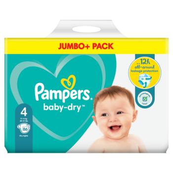Pampers Baby-Dry Size 4, 86 Nappies, 9kg-14kg, Jumbo+ Pack