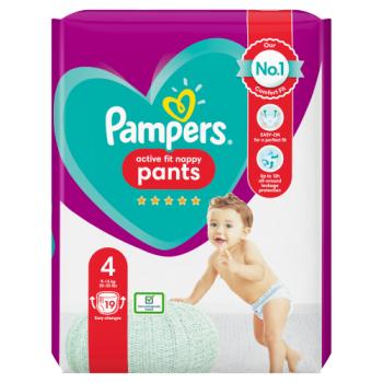 Pampers Active Fit Nappy Pants Size 4, 19 Nappies, 9kg-15kg, Carry Pack