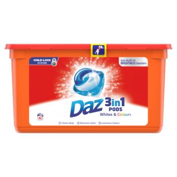 Daz 3in1 Pods Whites & Colours Washing Liquid Capsules 42 Washes