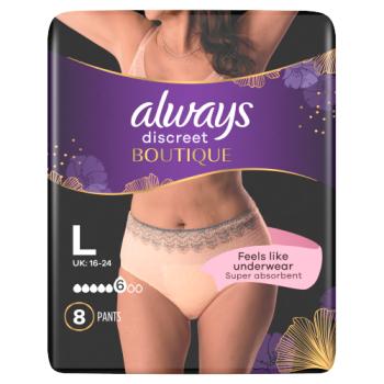 Always Discreet Boutique Incontinence Pants Women Beige Plus, L, 8 Pants