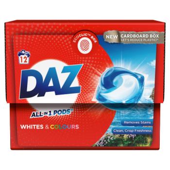 DAZ All-in-1 PODs Washing Liquid Capsules Whites & Colours 12 Washes 
