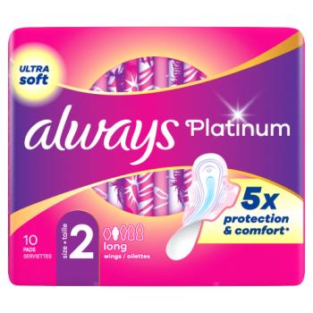 Always Platinum Sanitary Towels Long (size 2) With Wings 10 Pads