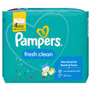 Pampers Fresh Clean Baby Wipes 4 Packs of 52 Wipes = 208 Baby Wet Wipes