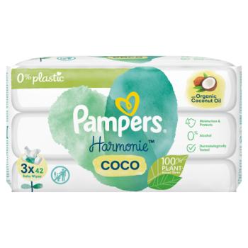 Pampers Harmonie Coco Baby Wipes Plastic Free 3 Packs = 126 Baby Wet Wipes