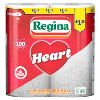 Regina Heart Kitchen Roll 3 Ply 100 Sheets