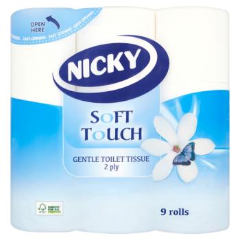 Nicky Soft Touch Gentle Toilet Tissue 2 Ply 9 Rolls