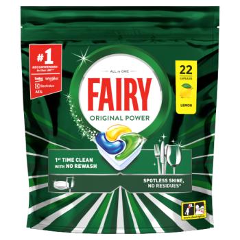 Fairy Original Power Dishwasher Tablets, Lemon,  22 Capsules,  1st Time Clean, No Rewash