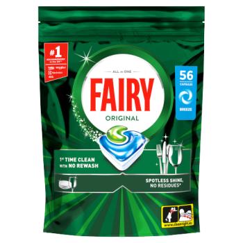 Fairy Original Power Dishwasher Tablets, Breeze, 56 Capsules, 1st Time Clean, No Rewash