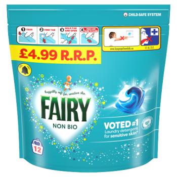 Fairy Non Bio Washing Liquid Pods, For Sensitive Skin 12 Washes