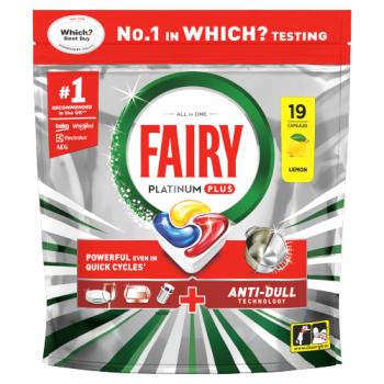 Fairy Platinum Dishwasher Tablets, Lemon,  19 Capsules,  Tackles Tough Challenges, Greasy Filter