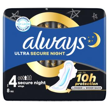 Always Ultra  Sanitary Towels Secure Night (Size 4) With Wings 8 Pads