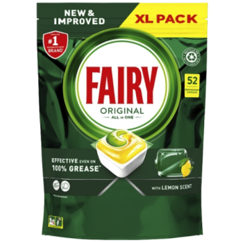 Fairy Original All In One Dishwasher Tablets Lemon, 52 Capsules