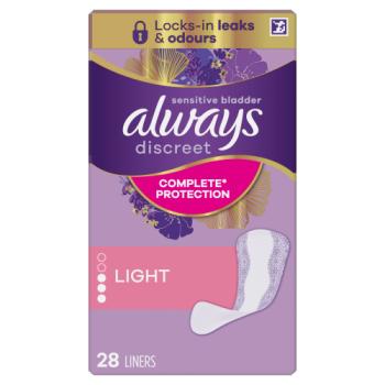 Always Discreet Incontinence Liners Light 28 Panty Liners For Sensitive Bladder
