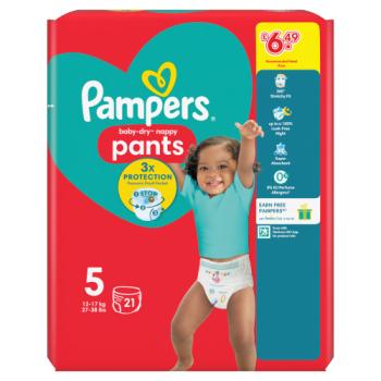 Pampers Baby-Dry Nappy Pants Size 5, 21 Nappies, 12kg-17kg, Carry Pack