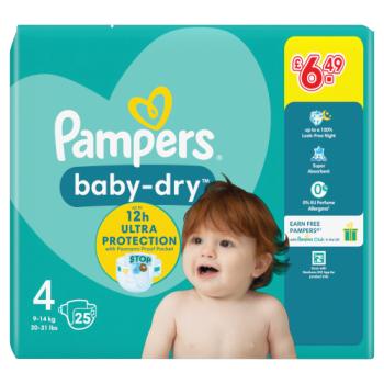 Pampers Baby-Dry Size 4, 25 Nappies, 9kg-14kg, Carry Pack