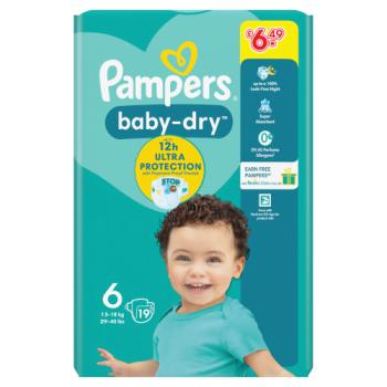 Pampers Baby-Dry Size 6, 19 Nappies, 13kg-18kg, Carry Pack