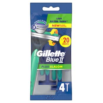 Gillette Blue II Plus Slalom Disposable Razors x4, With Two Blades and Pivoting Head