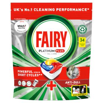 Fairy Platinum Plus All In One Dishwasher Tablets Lemon, 34 Tablets