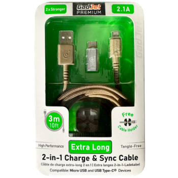 Gadjet Premium 2-in-1 Charge & Sync Cable For Micro USB & USB Type-C Devices 
